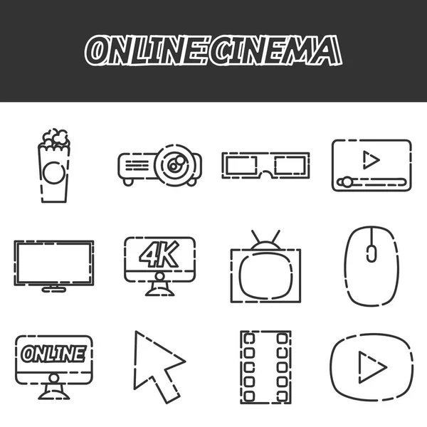 Conjunto de ícones planos de cinema online — Vetor de Stock