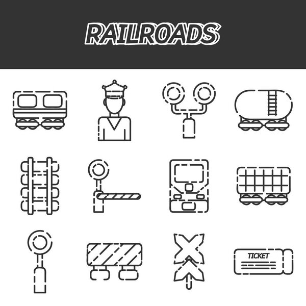 Railroads icons set