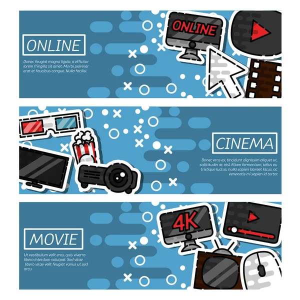 Conjunto de Horizontal Banners cinema online — Vetor de Stock