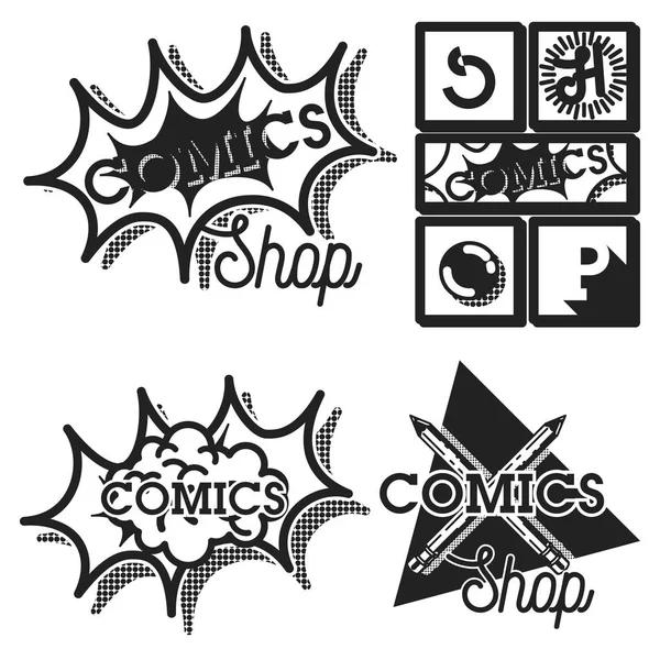 Вінтажні емблеми магазину коміксів — стоковий вектор