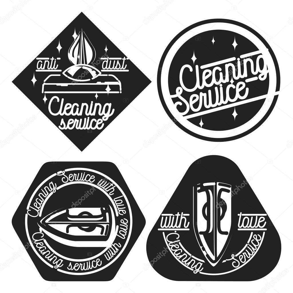 Set of cleaning service emblems, labels and designed elements.