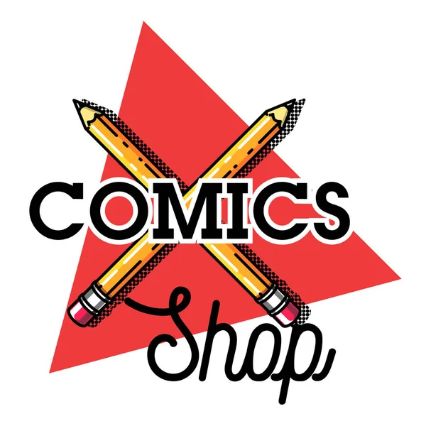 Farbe vintage comics shop emblem — Stockvektor