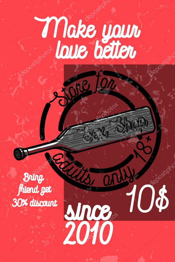 Color vintage sex shop banner. Vector illustration, EPS 10