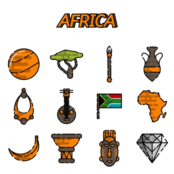 Africa set icone piatte — Vettoriale Stock