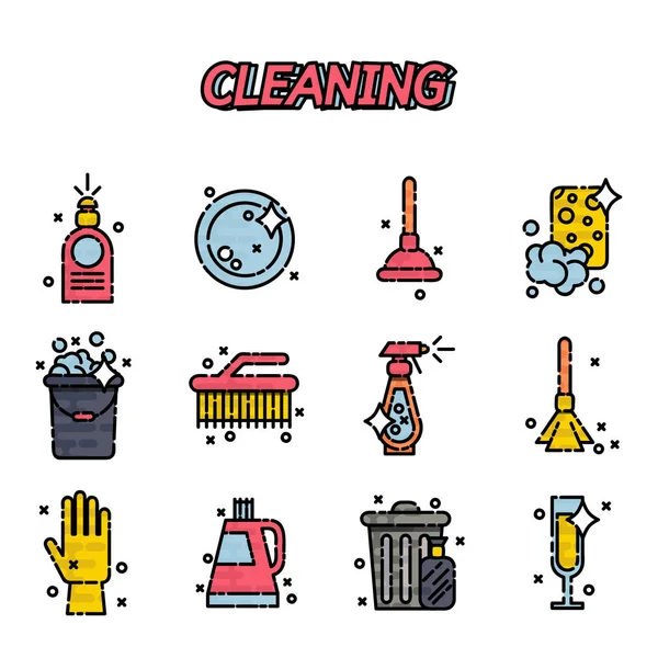 Set de iconos planos de limpieza — Vector de stock