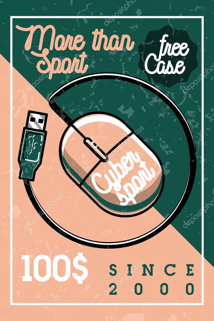 Color vintage cyber sport banner. Logo for cybersport discipline or cybersport team.