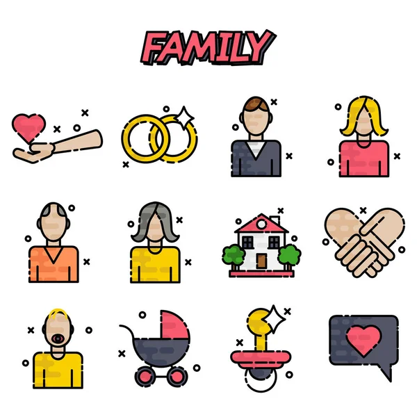 Famiglia piatto icone set — Vettoriale Stock