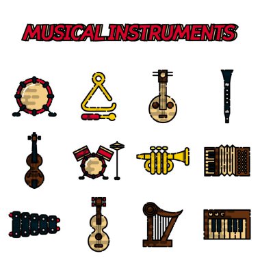 Müzik aletleri düz Icon set