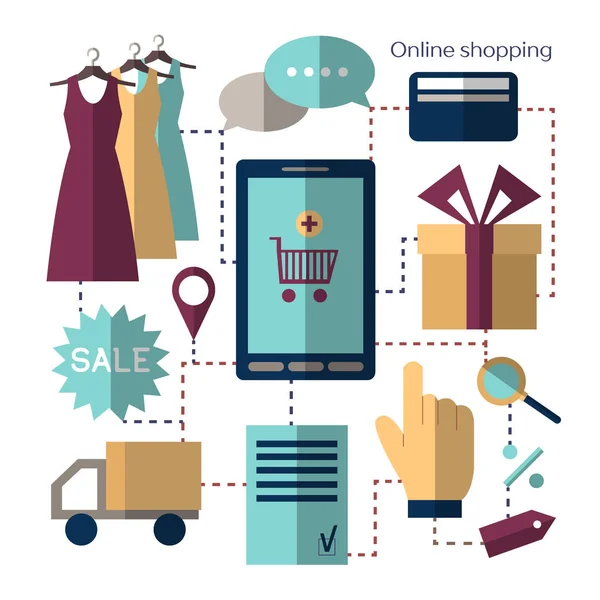 Conjunto de compras online — Vetor de Stock