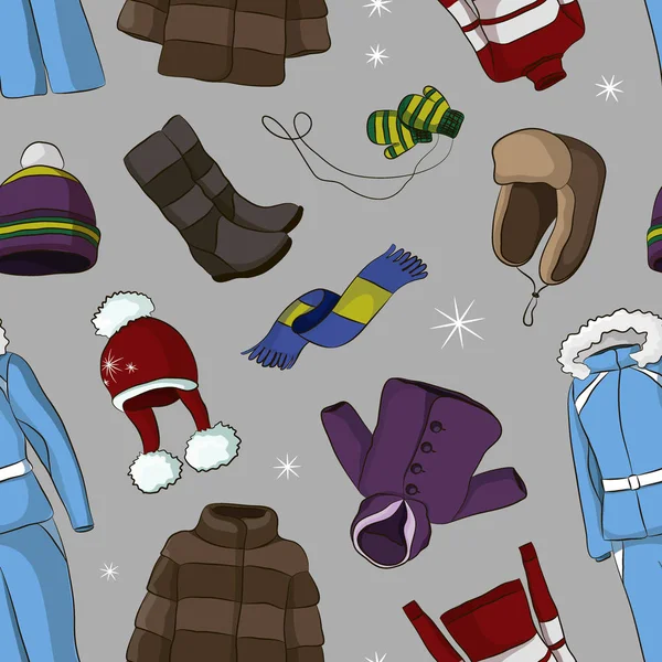 Reihe von warmen Winterkleidung Design-Muster — Stockvektor