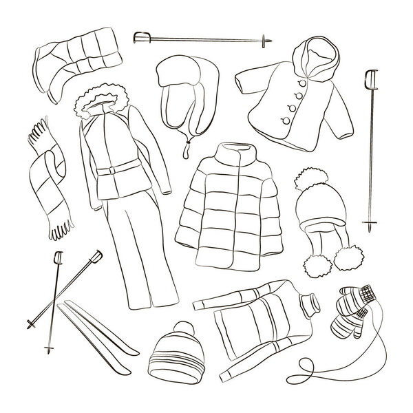 Set of warm winter clothes design