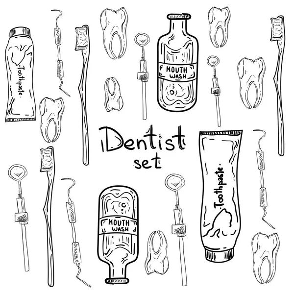 Set de Dentista con diferentes equipos dentales — Vector de stock