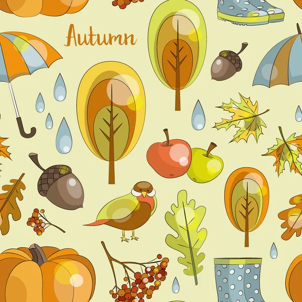 Ensemble icône d'automne et motif d'objets — Image vectorielle