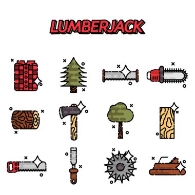 Oduncu düz Icon set