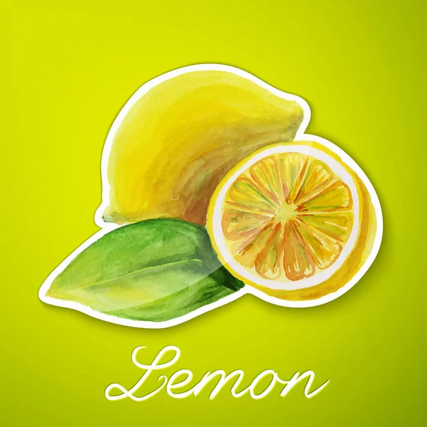 Lemon sticker, watercolor painting — Stock Vector
