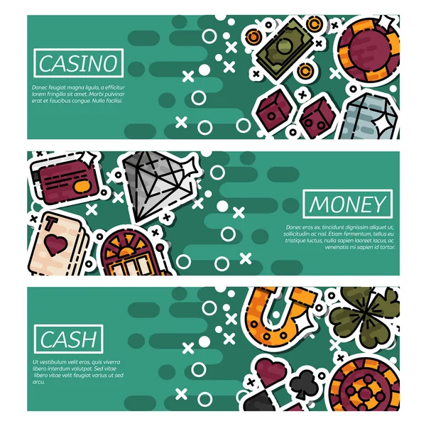 Set van horizontale Banners over casino — Stockvector