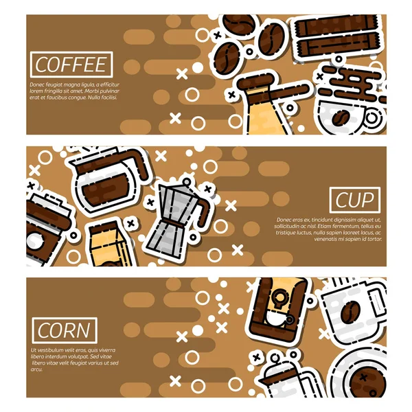 コーヒーについて水平方向のバナーの設定 — ストックベクタ