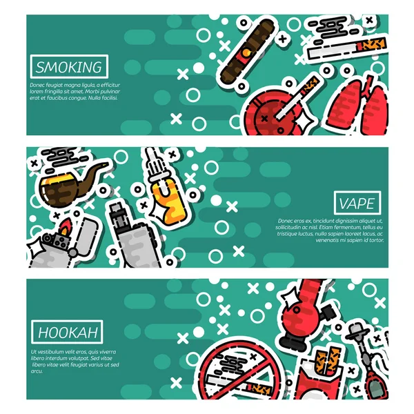 Conjunto de Banners Horizontales sobre fumar — Vector de stock