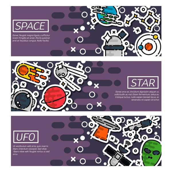 Ensemble de bannières horizontales sur l'espace — Image vectorielle