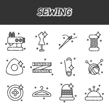 Dikiş düz Icons set