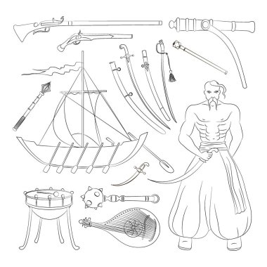 Vector set of Cossacks objects clipart