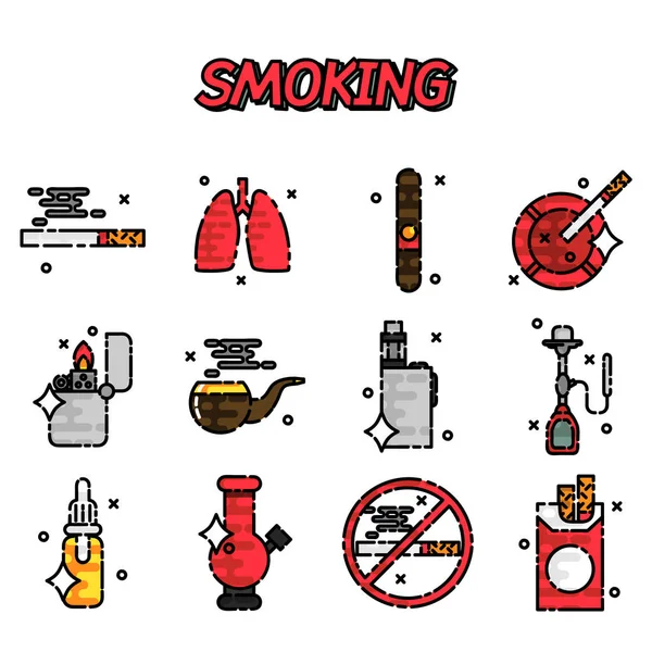 Κάπνισμα επίπεδη εικόνες Set — Διανυσματικό Αρχείο