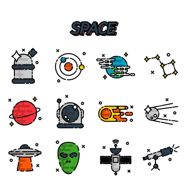 Ensemble d'icônes plates spatiales — Image vectorielle