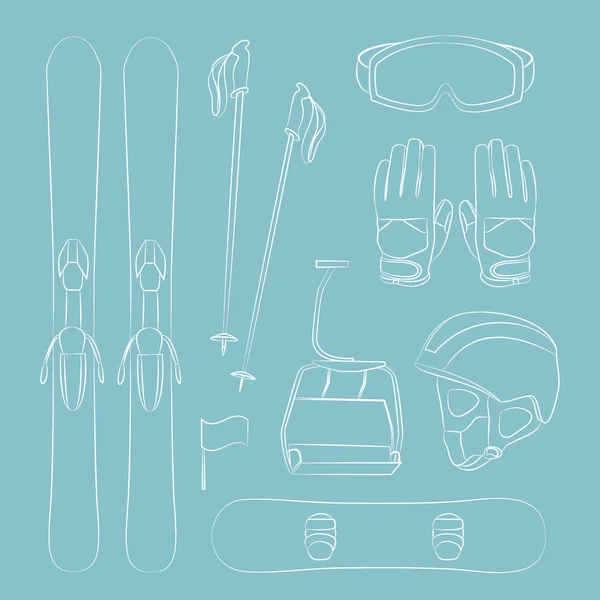 Векторный набор значков лыжного и сноубордического оборудования — стоковый вектор