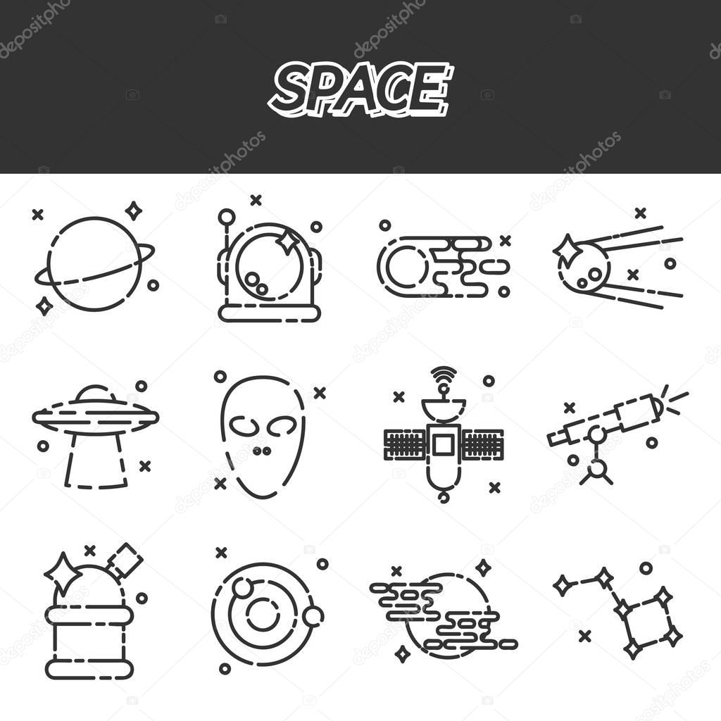 Space flat icons set