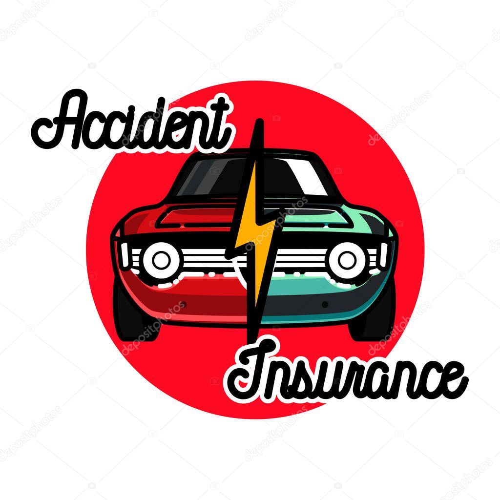 Color vintage accident insurance emblem. Vector illustration. Can be used for your design.