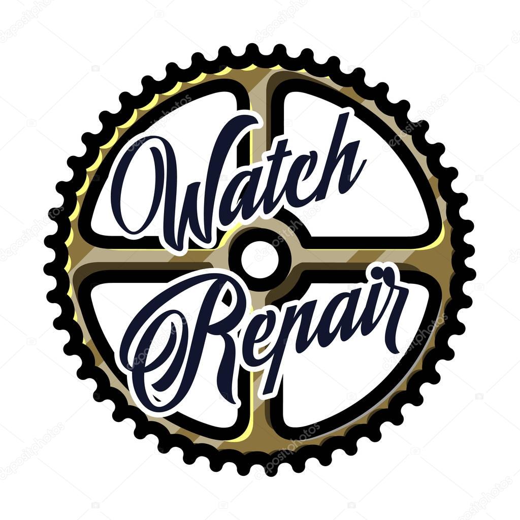 Color vintage watch repair emblem, label, badge and design elements. Vector illustration, EPS 10