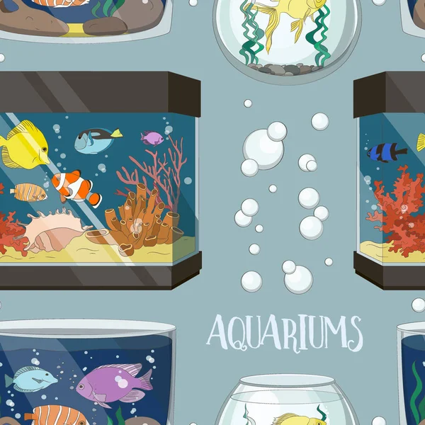 Acuario de vidrio Conjunto patrón — Archivo Imágenes Vectoriales