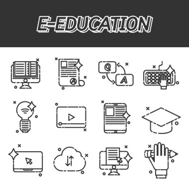 E-eğitim düz Icons set