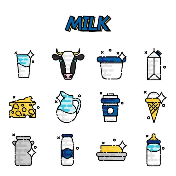 Set di icone piatto latte — Vettoriale Stock