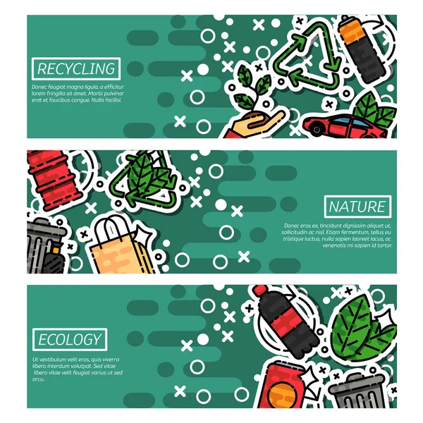 Conjunto de Banners Horizontales sobre reciclaje — Vector de stock