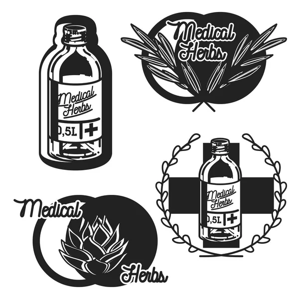Cor plantas medicinais vintage emblemas ervas — Vetor de Stock