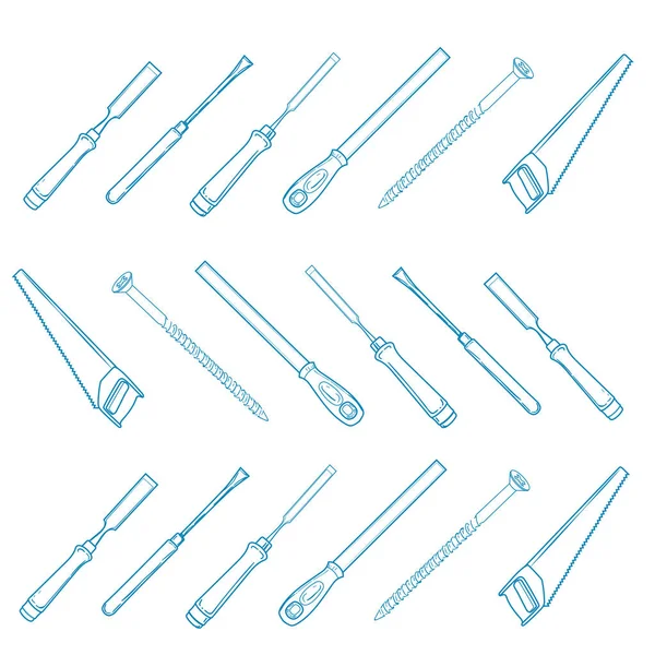 Houtbewerking tools pictogrammen - vector icon set — Stockvector