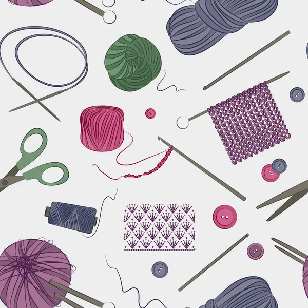 編みとかぎ針編みパターンを設定します。 — ストックベクタ