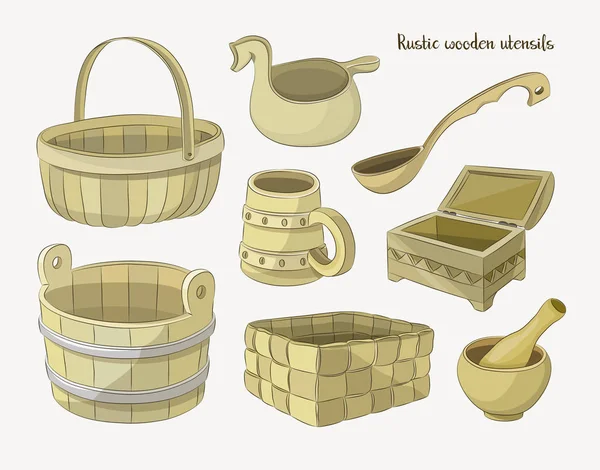 Сільський дерев'яної посудом — стоковий вектор