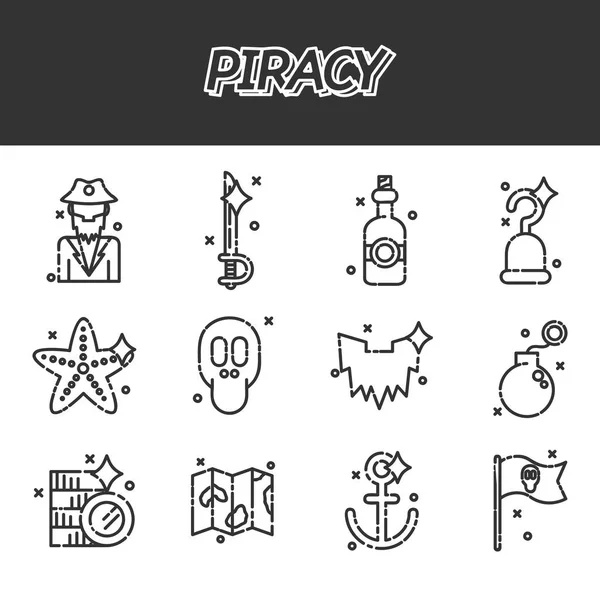 Piraterie flache Symbole gesetzt — Stockvektor