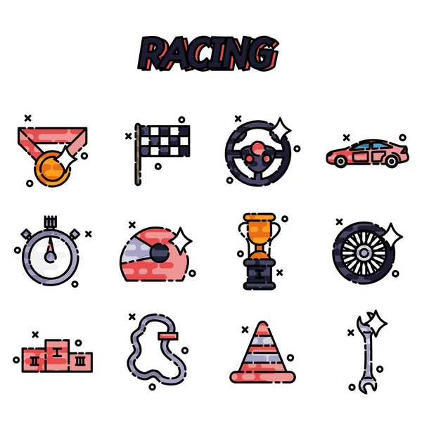 Racing iconos concepto plano — Vector de stock