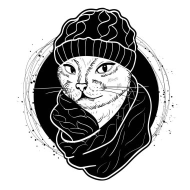 Vektör zarif kedi kadın yüz renk kümesi