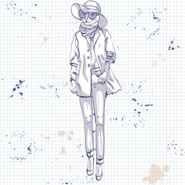 Vektör zarif kadın kedi kafa ile