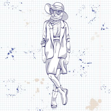 Vektör zarif kadın kedi kafa ile