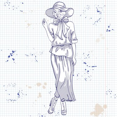 Vektör zarif kadın kedi kafa ile