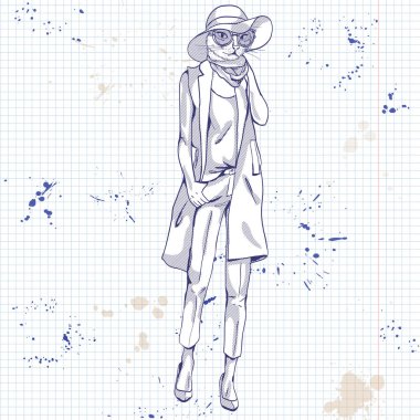 Vektör zarif kadın kedi kafa ile