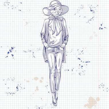 Vektör zarif kadın kedi kafa ile