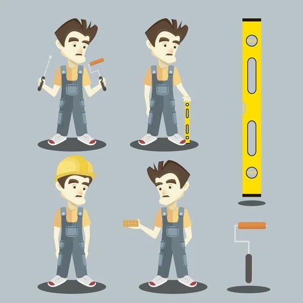Set of Young builder — Stock Vector