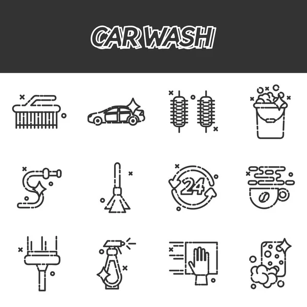 Set di icone piatte lavaggio auto — Vettoriale Stock