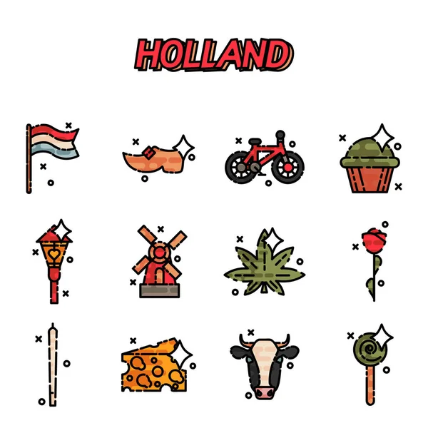 Holanda conjunto de iconos planos — Vector de stock